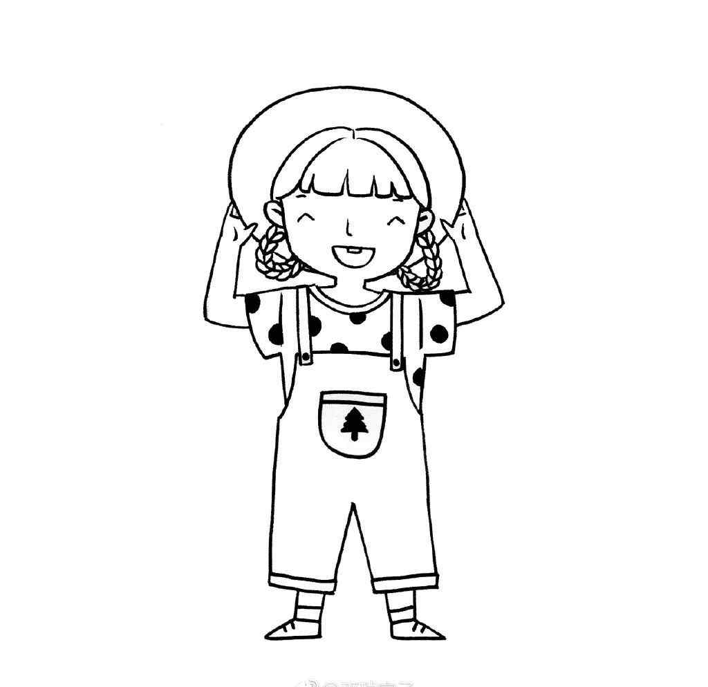 手账简笔画女孩 手账简笔画 | 一组可爱小女孩的黑白线稿文章配图