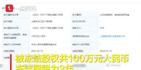 郑爽股权被冻结3年 涉及金额有多少具体什么情况
