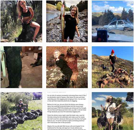 猎杀动物后晒自拍，新西兰女猎手露西·杰恩被批穿着暴露博眼球