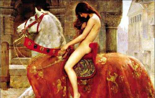 英国画家约翰·柯里尔作品 裸女骑马油画《马背上的Godiva夫人》