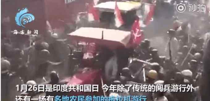 印度十万农民开拖拉机游行