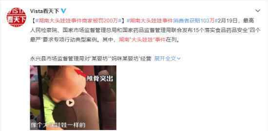 湖南大头娃娃事件消费者获赔103万 具体什么情况