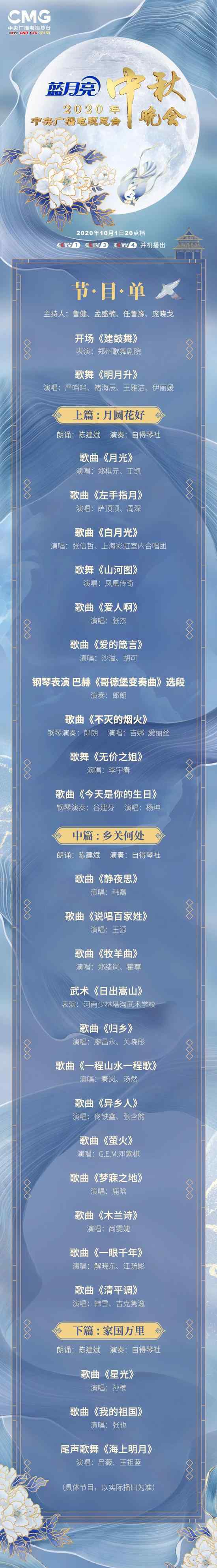 湖南中秋晚会 官宣！2020年央视中秋晚会节目单来了