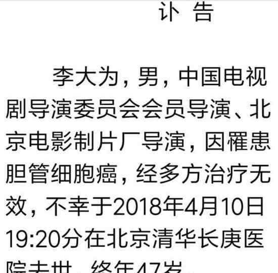 李大为个人资料简介 金粉世家导演李大为去世 李大为个人资料