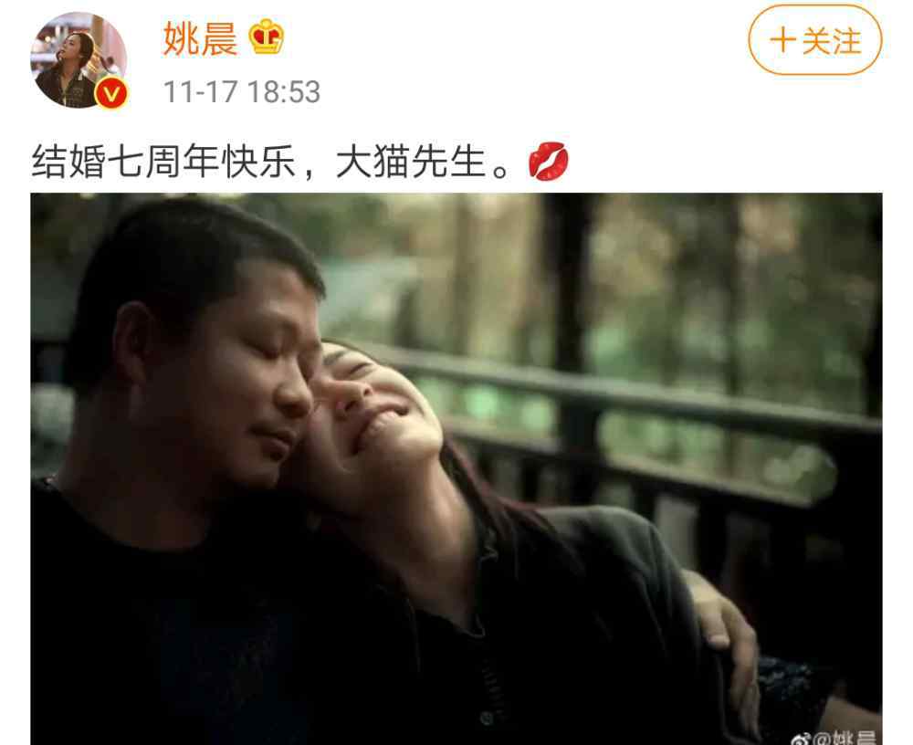 姚晨结婚照 反击凌潇肃？姚晨庆祝结婚七周年晒夫妻甜蜜合照
