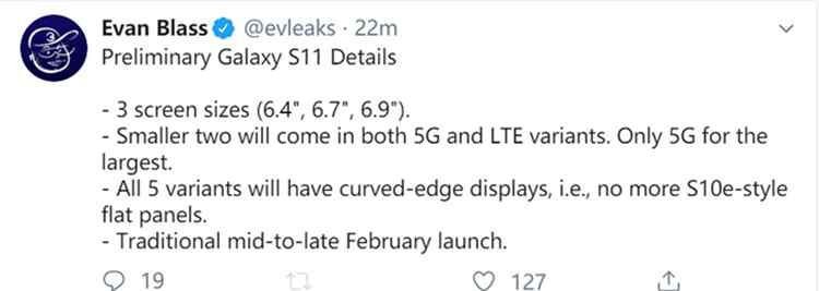 三星最大屏幕手机型号 三星Galaxy S11系列手机新曝光：屏幕尺寸最大为6.9英寸