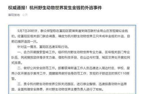 杭州3只金钱豹出逃已追回1只 搜索队正进行拉网式搜索 真相原来是这样！