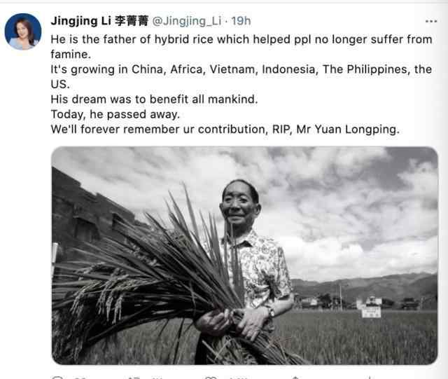 世界网友悼念袁隆平  一路走好，袁老 登上网络热搜了！