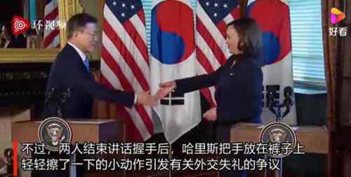 外交失礼？哈里斯和文在寅握手后在裤子上擦手，罕见场面令韩国网友吵翻了 目前是什么情况？