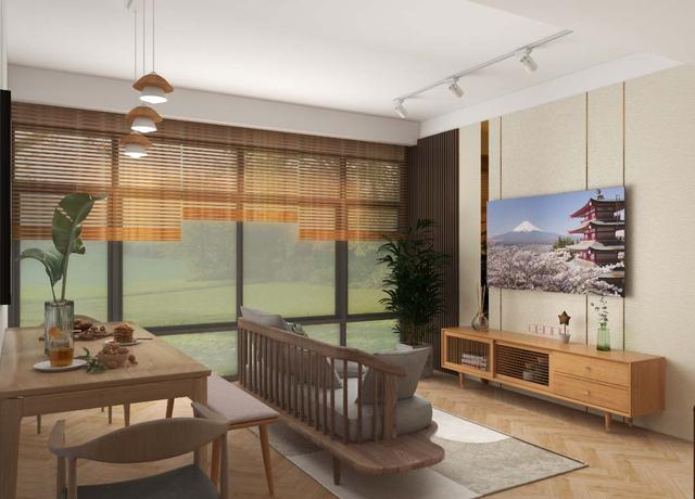 榻榻米、实木家具、艺术吊灯打造精巧细腻的日式风格效果
