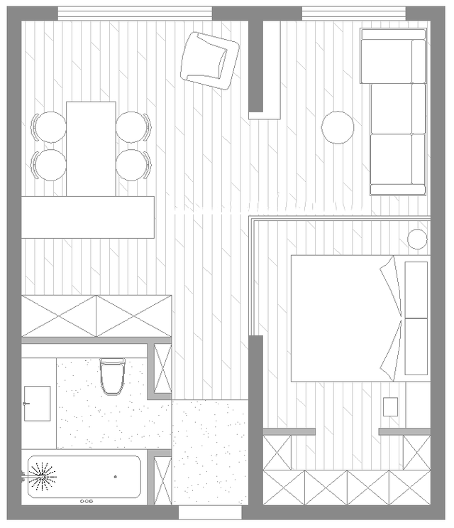 厨房藏在柜子里,门与墙面融为一体,全屋井然有序,看着太治愈了