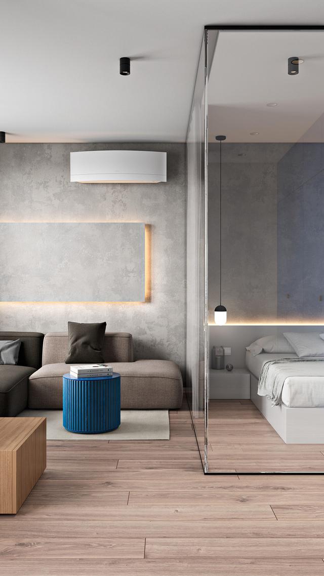 厨房藏在柜子里,门与墙面融为一体,全屋井然有序,看着太治愈了