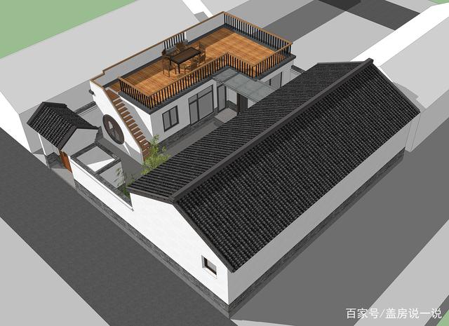 别墅设计:带有4卧2厅的一层中式小院,屋顶露台畅享自由